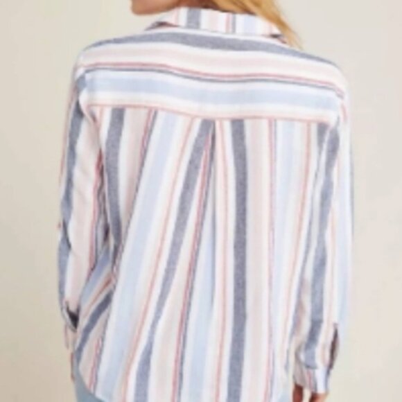 Anthropologie Maeve Multicolor Striped Linen Blend Button Down Shirt Size XS - Picture 3 of 10